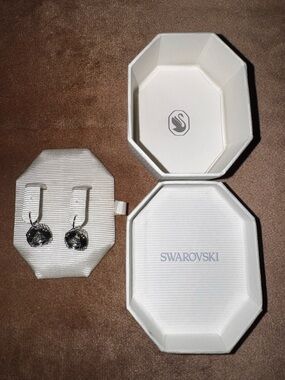 Swarovski Silver-Tone Black Crystal Drop Earrings